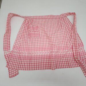 Vintage Handmade Pink & White Gingham Apron With Pocket & Bow Tie